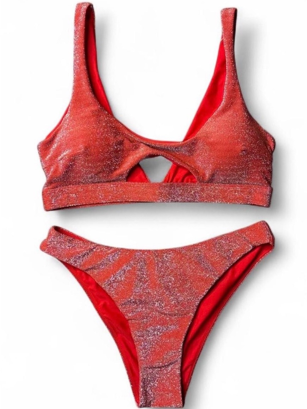 Berlook Glitter Red Cutout Bikini Set - Women's Swim